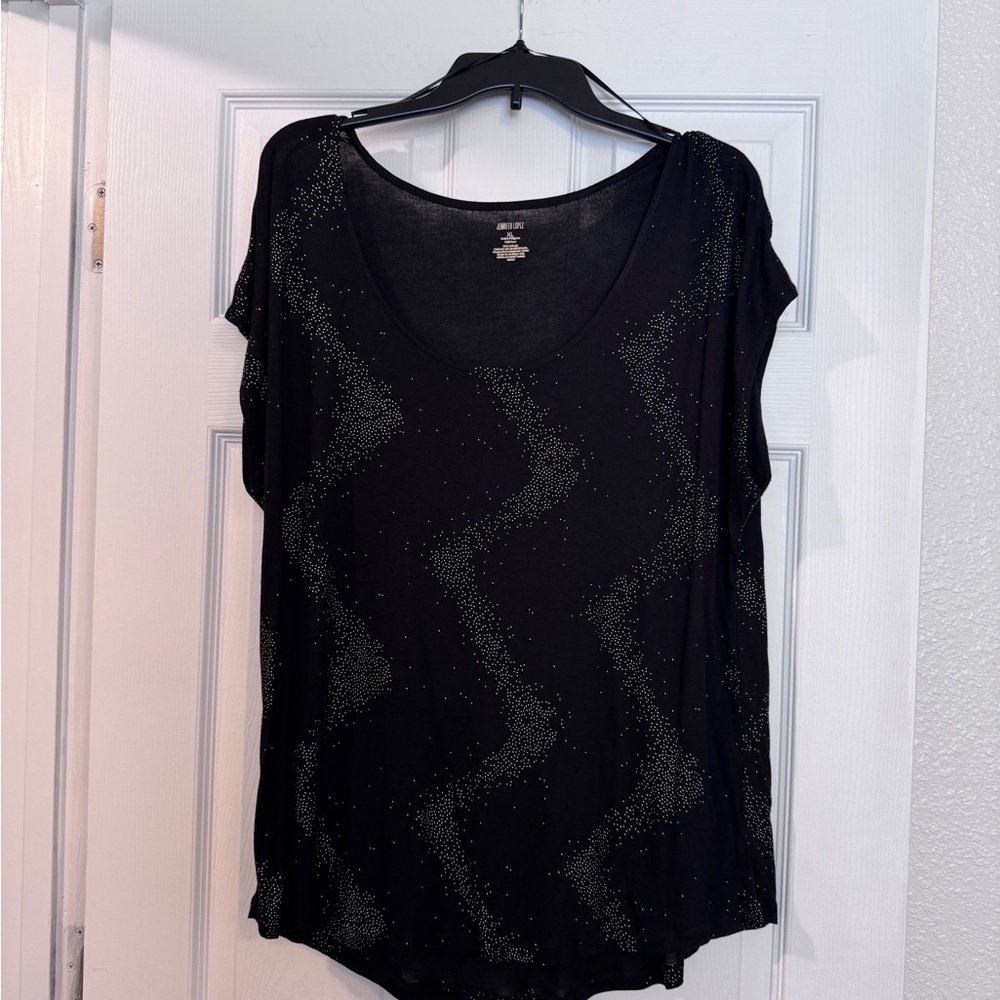 Jennifer Lopez Black Top with Gold Print